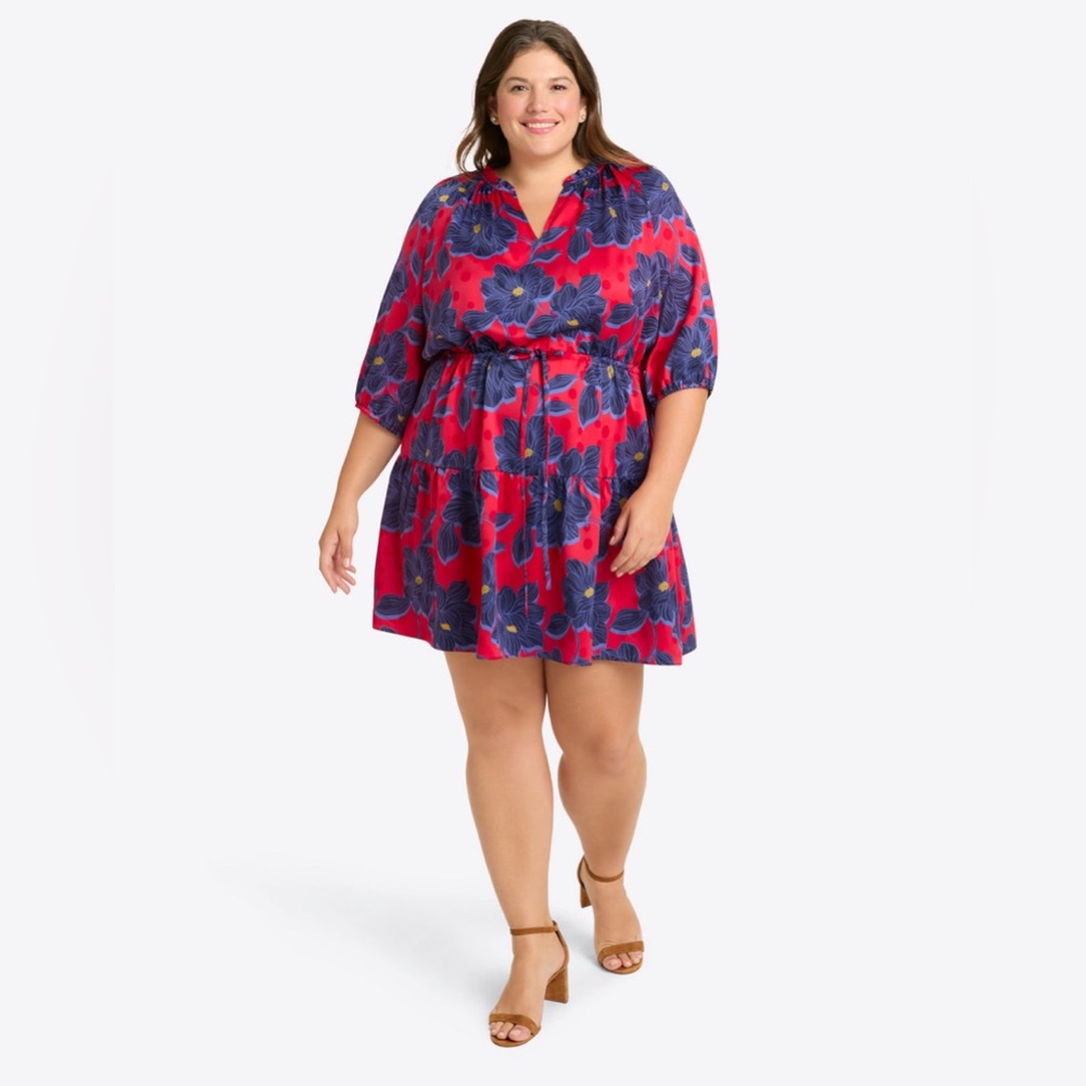 NWT. NEVER WORN. 2X. Draper James Martina Mini Dress in Magnolia Jacquard Dot.